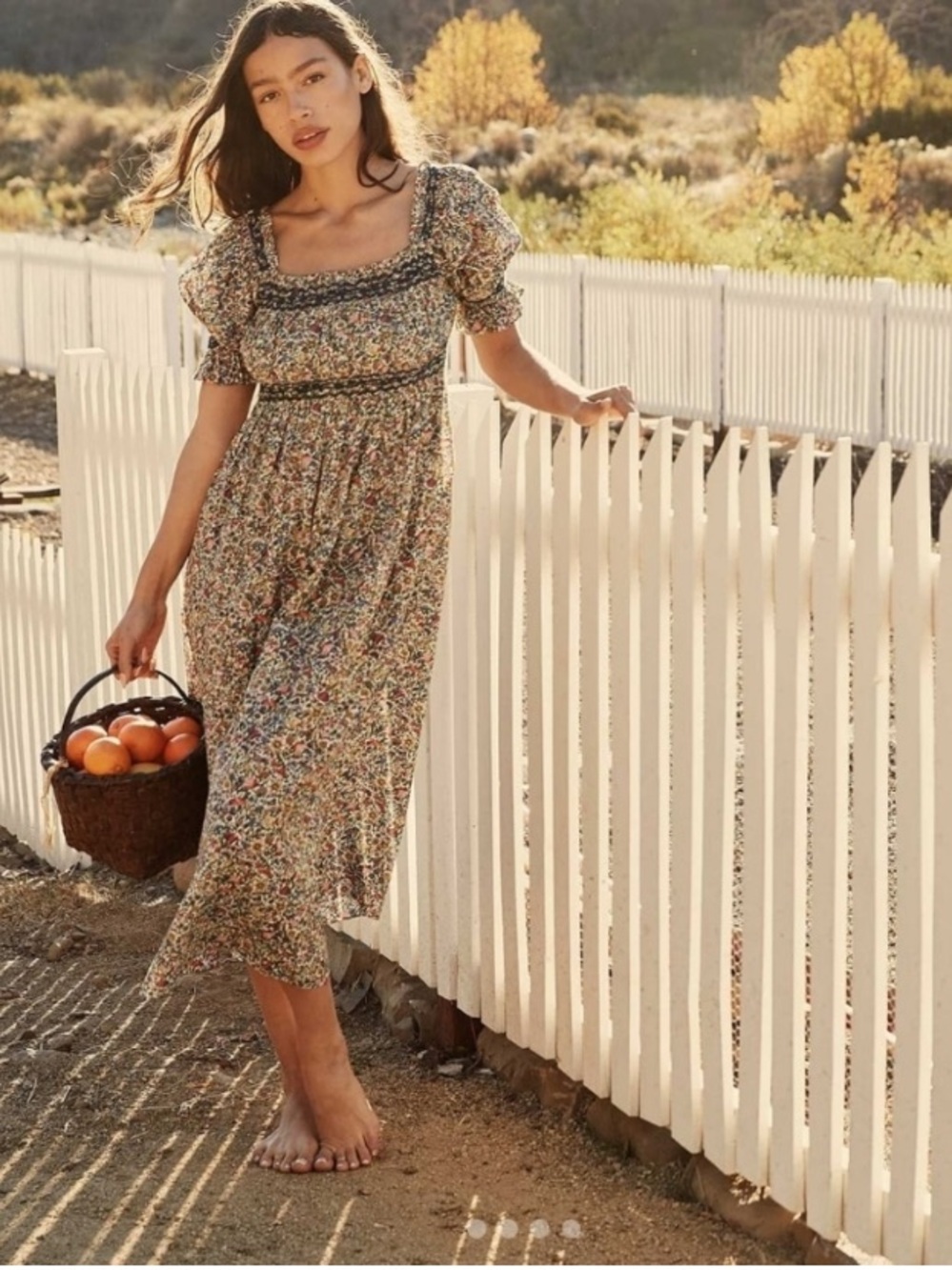 DOEN Size XS  Eclipse Mayfair Dress Midi Smocked Floral Organic Cotton Blend